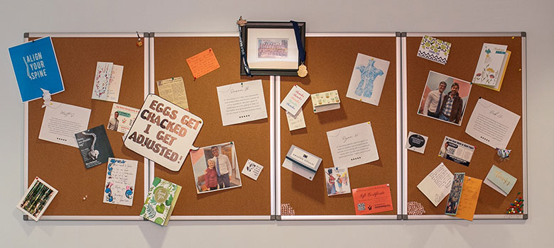 Close up shot of Bomberg Chiropractic business cards.